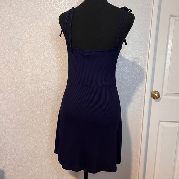 Topshop Navy Blue Button Front Tie Straps Mini Dress Size 4 - Picture 4 of 11